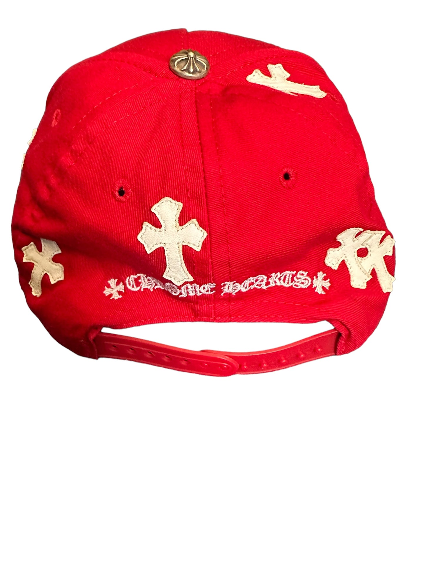 Chrome Hearts Leather Cross CH logo SnapBack Pre Owned Red