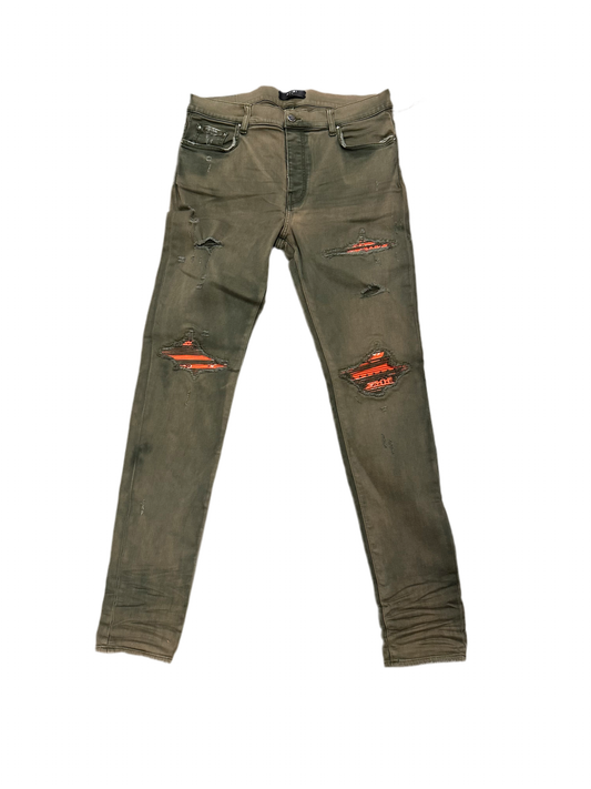 Amiri Mx1 olive With orange bandana New Size 38 Fits 36-38