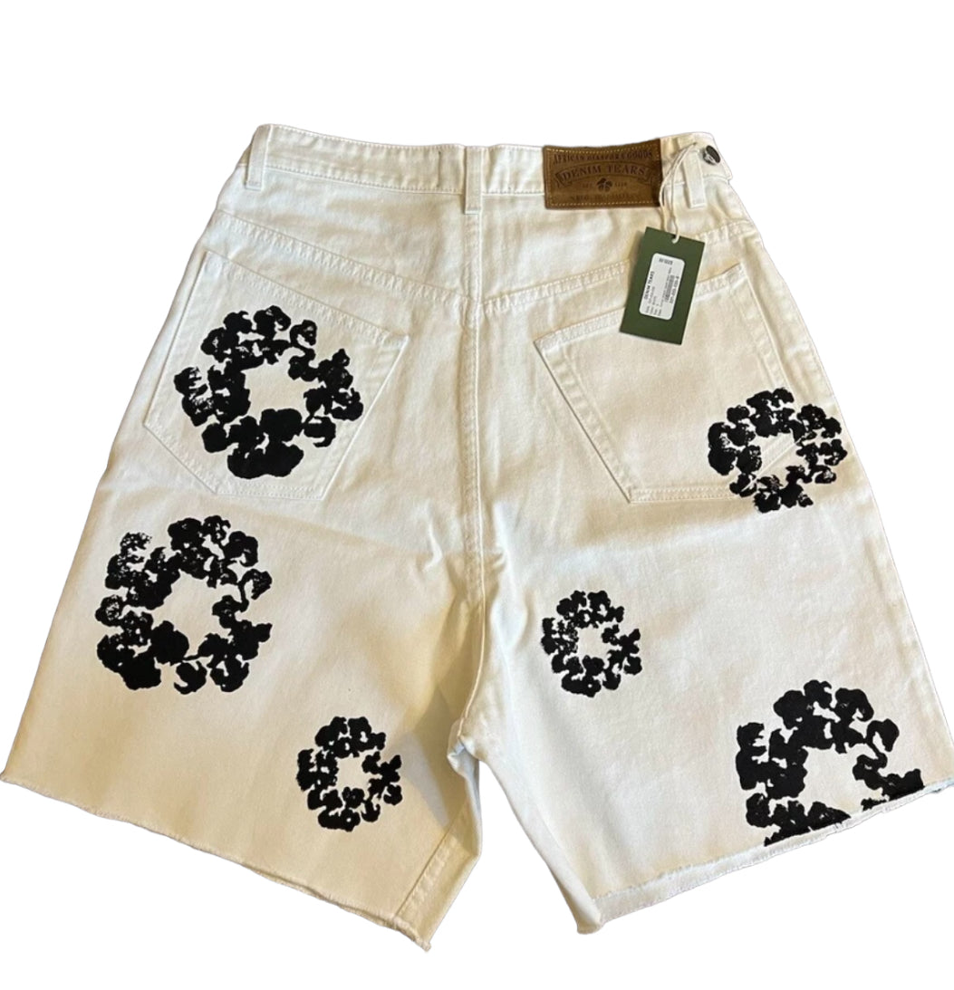 image of denim tears cotton wreath jean shorts white 2