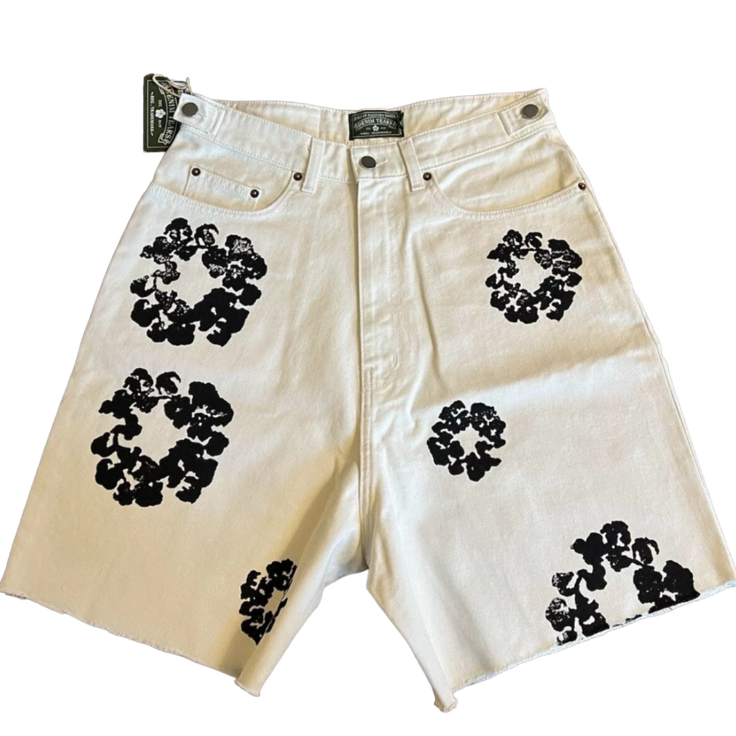 image of denim tears cotton wreath jean shorts white