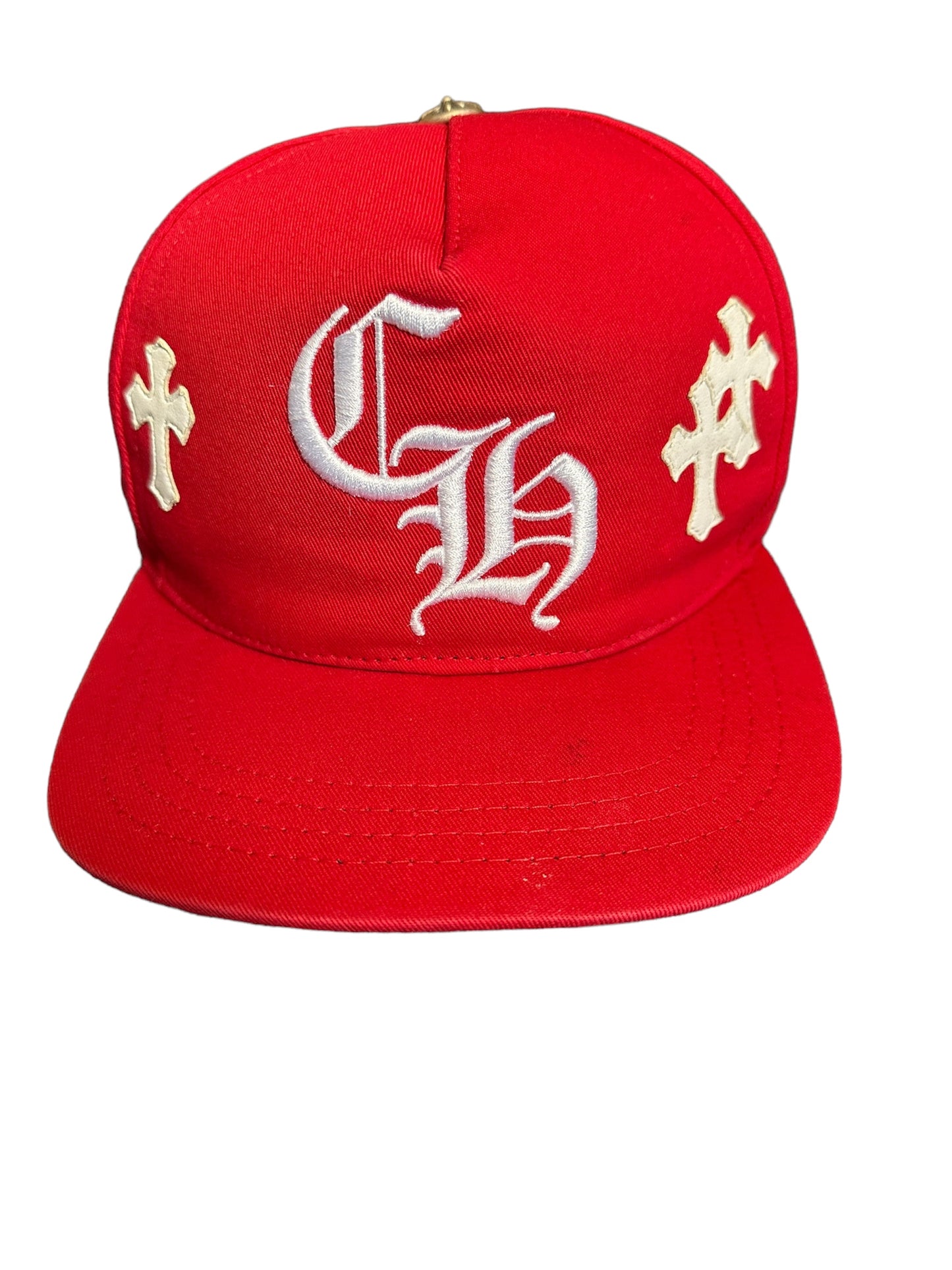 Chrome Hearts Leather Cross CH logo SnapBack Pre Owned Red