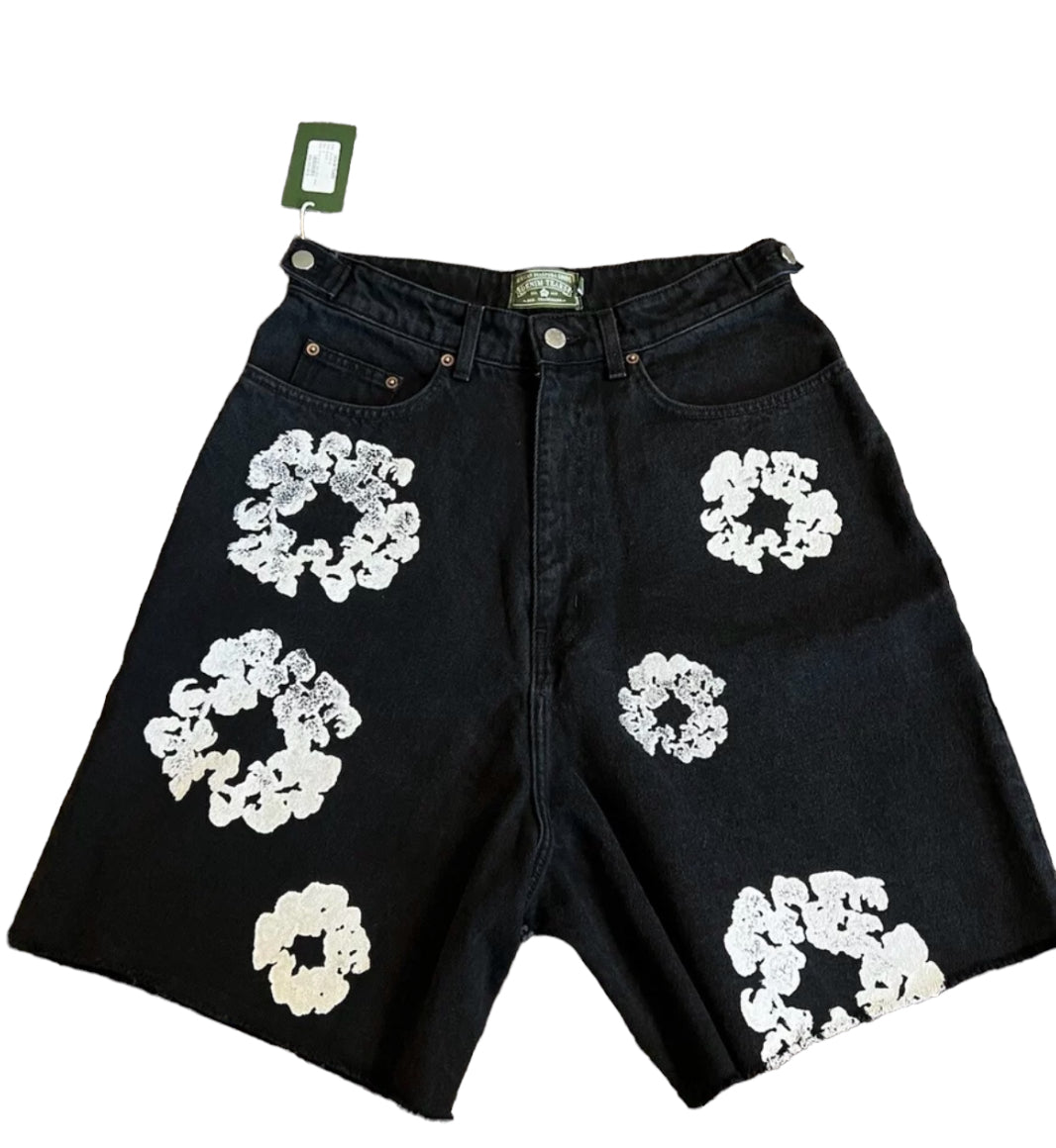 image of denim tears cotton wreath black jean shorts 