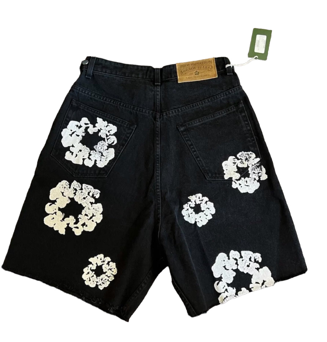 image of denim tears cotton wreath black jean shorts  2